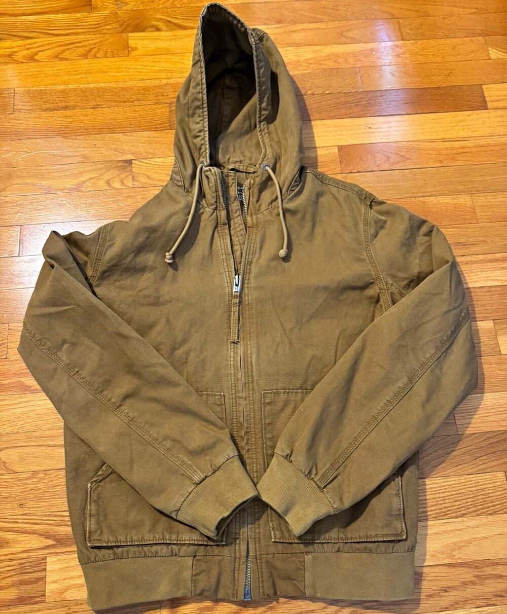 American Eagle Men’s Brown Hooded Full Zip Short Jacket Cotton Casual Sz S
